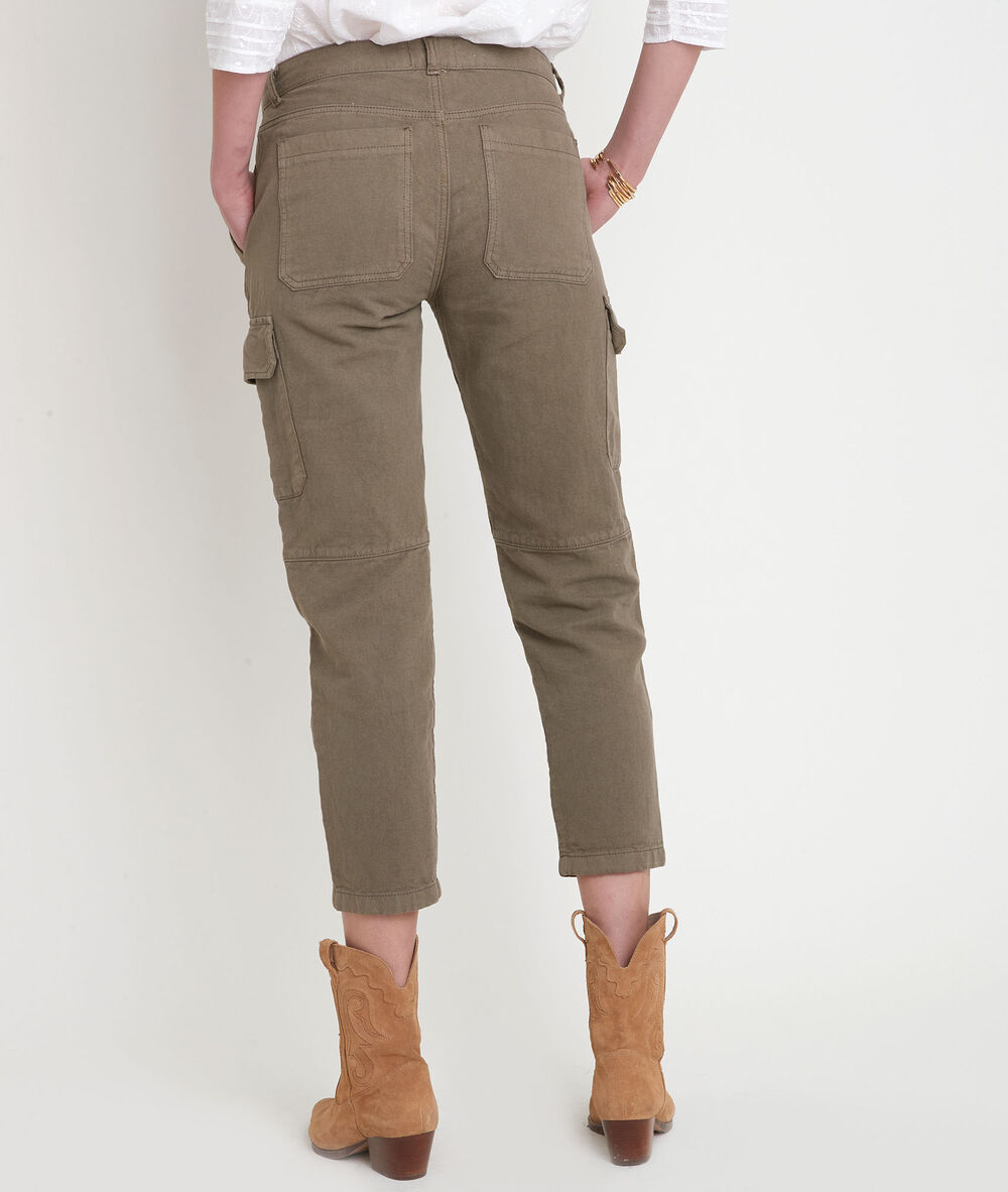 Pantalon cargo en coton et lin kaki falou kaki.