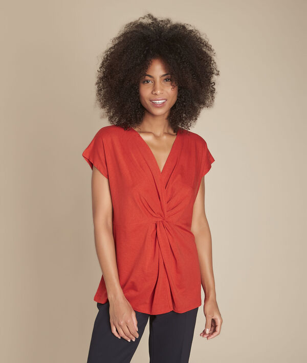 Tee-shirt orange plis effet cache-cœur Carine | 1-2-3 Tee-shirt orange plis effet cache-cœur Carine PhotoZ | 1-2-3