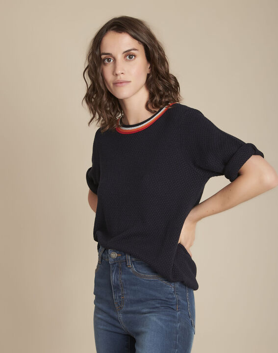 Pull marine col fantaisie Faussette | 1-2-3 Pull marine col fantaisie Faussette PhotoZ | 1-2-3