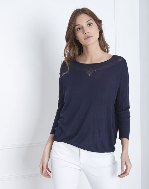 Marineblauer Pullover mit raffiniertem Halsausschnitt Avenir | 1-2-3 Marineblauer Pullover mit raffiniertem Halsausschnitt Avenir PhotoZ | 1-2-3