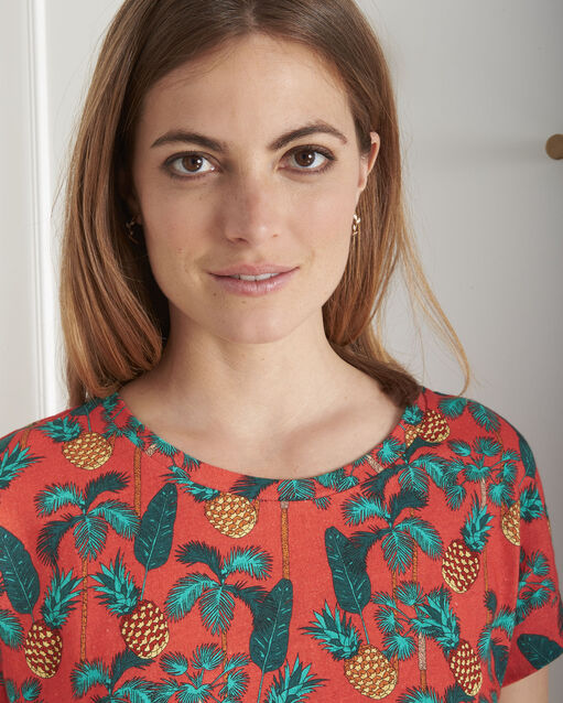 Tee-shirt rouge imprimé ananas pineapple geranium.