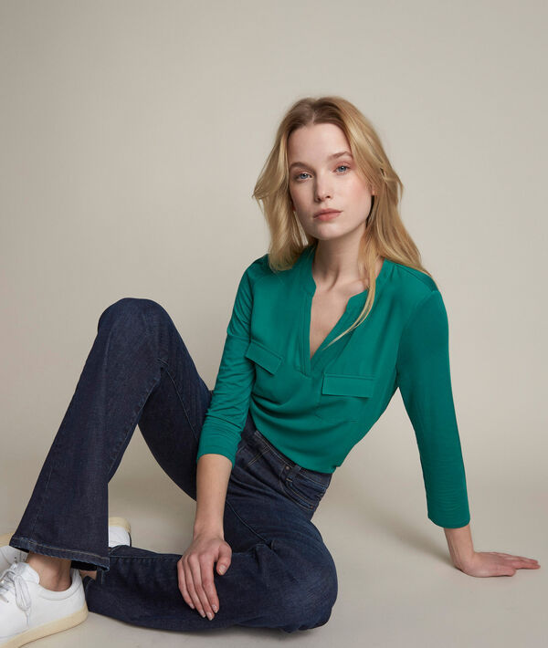 Blouse bimatière verte Genna | 1-2-3 Blouse bimatière verte Genna PhotoZ | 1-2-3