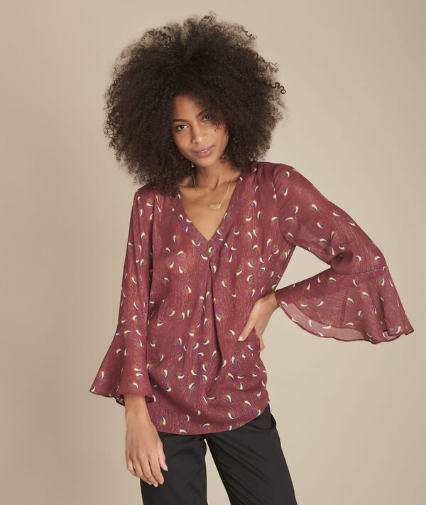 Blouse pourpre imprimée Munich | 1-2-3 Blouse pourpre imprimée Munich PhotoZ | 1-2-3