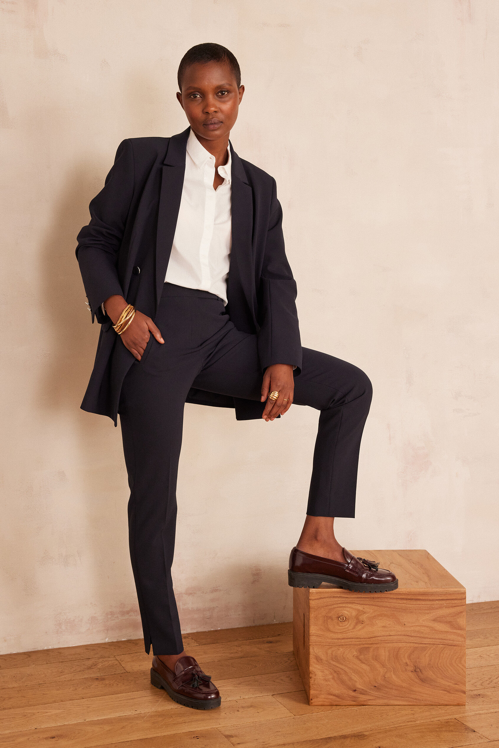 Pantalon marine slim microfibre lara