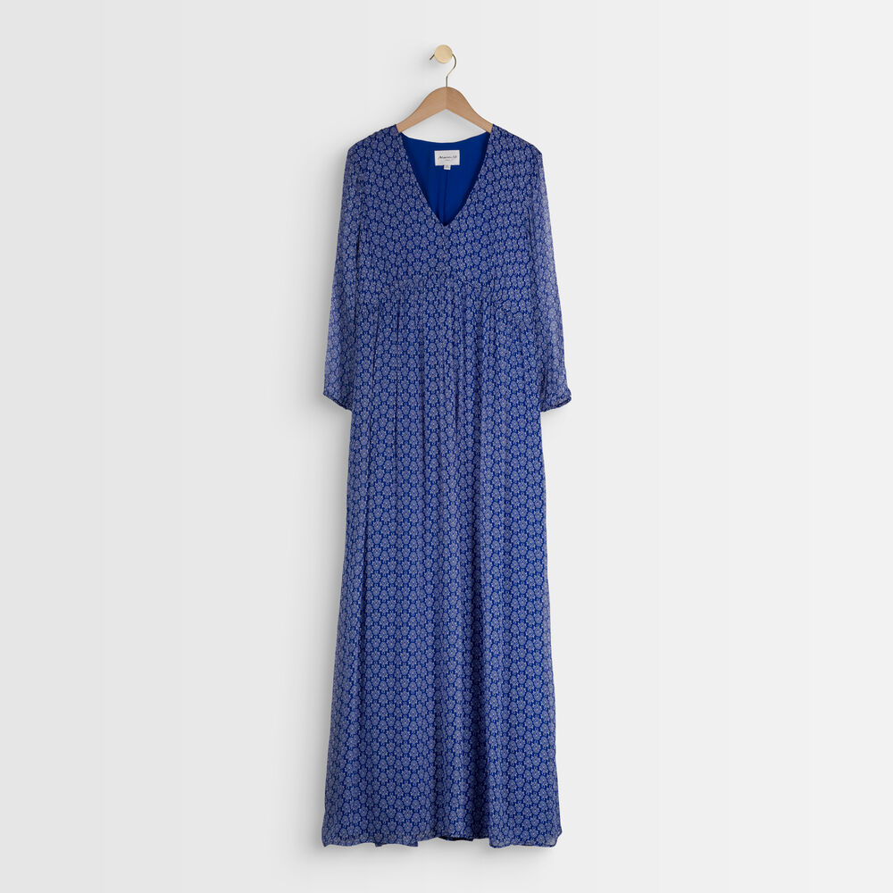 Robe longue imprimée claude bis bleu klein.