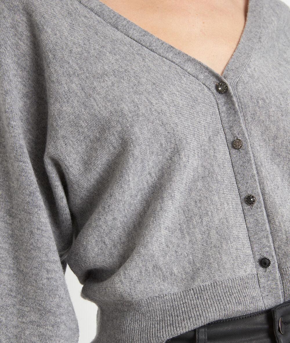 Cardigan en laine recyclée au decolleté plongeant gris tess gris chine.