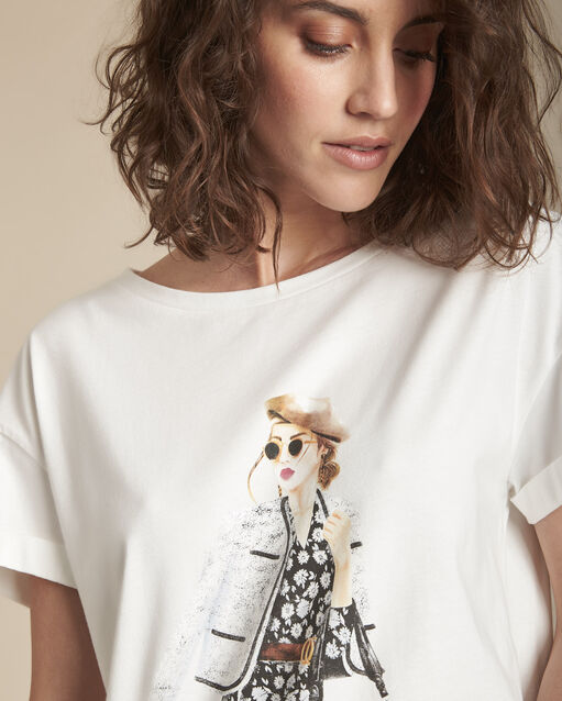 Tee-shirt sérigraphié en coton biologique caroline ecru.