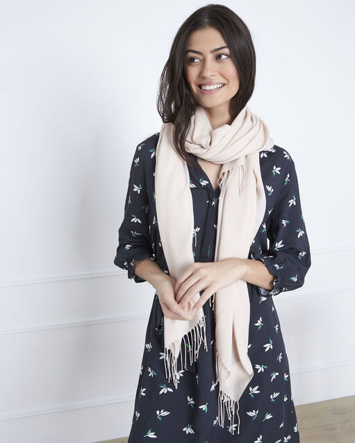Nude sjaal met franjes van viscose fossette peche.