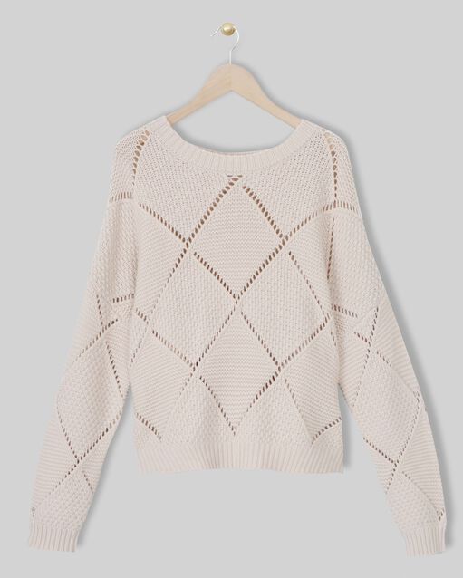 Pull maille ajourée fashion gris/blanc.