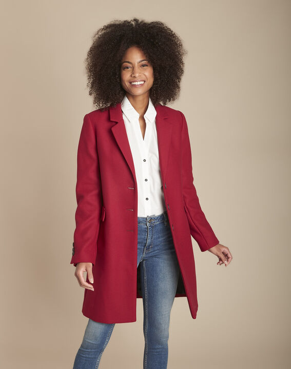 Manteau droit rouge en laine mélangée Plume | 1-2-3 Manteau droit rouge en laine mélangée Plume PhotoZ | 1-2-3