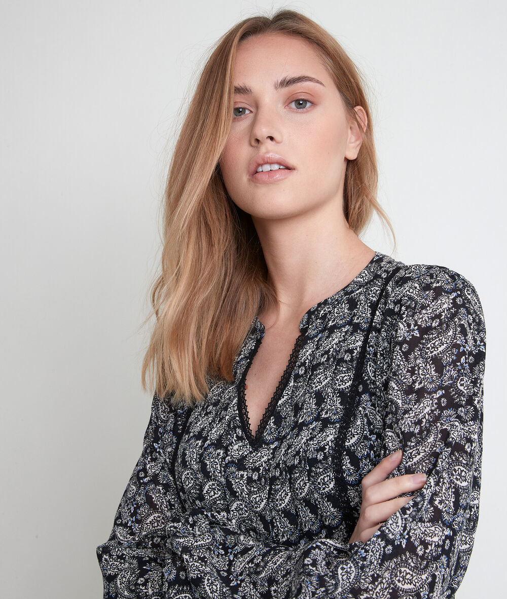 Robe longue imprimé cachemire lea noir.