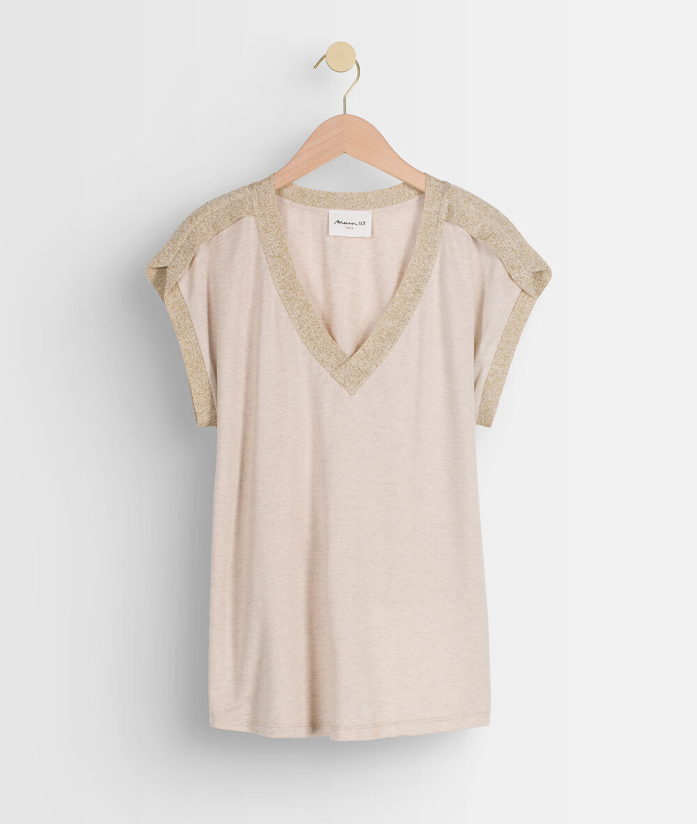 Tee-shirt beige col v irene naturel.