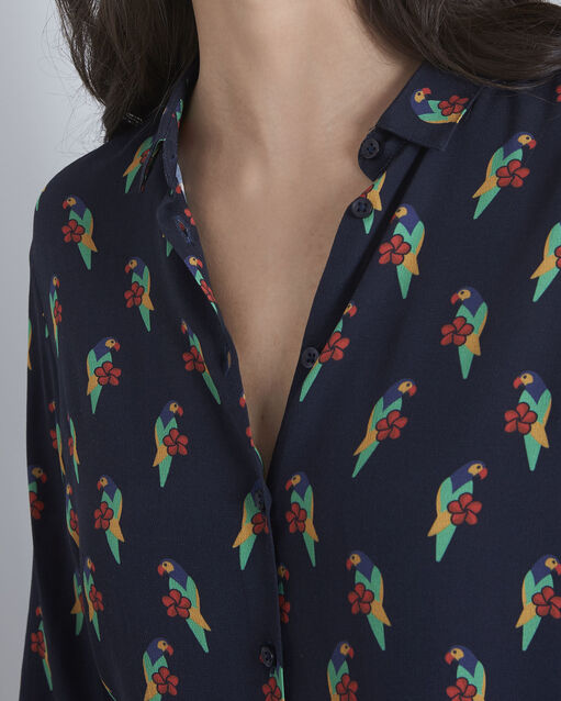 Chemise noire imprimé perroquet ravel marine.