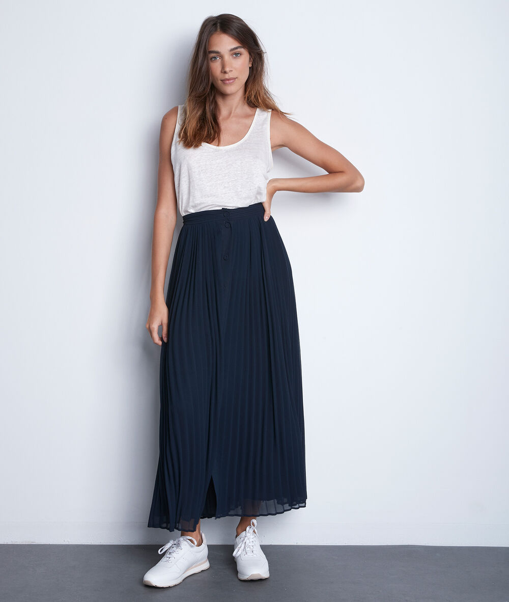 Jupe pliss&eacute;e marine eva marine.