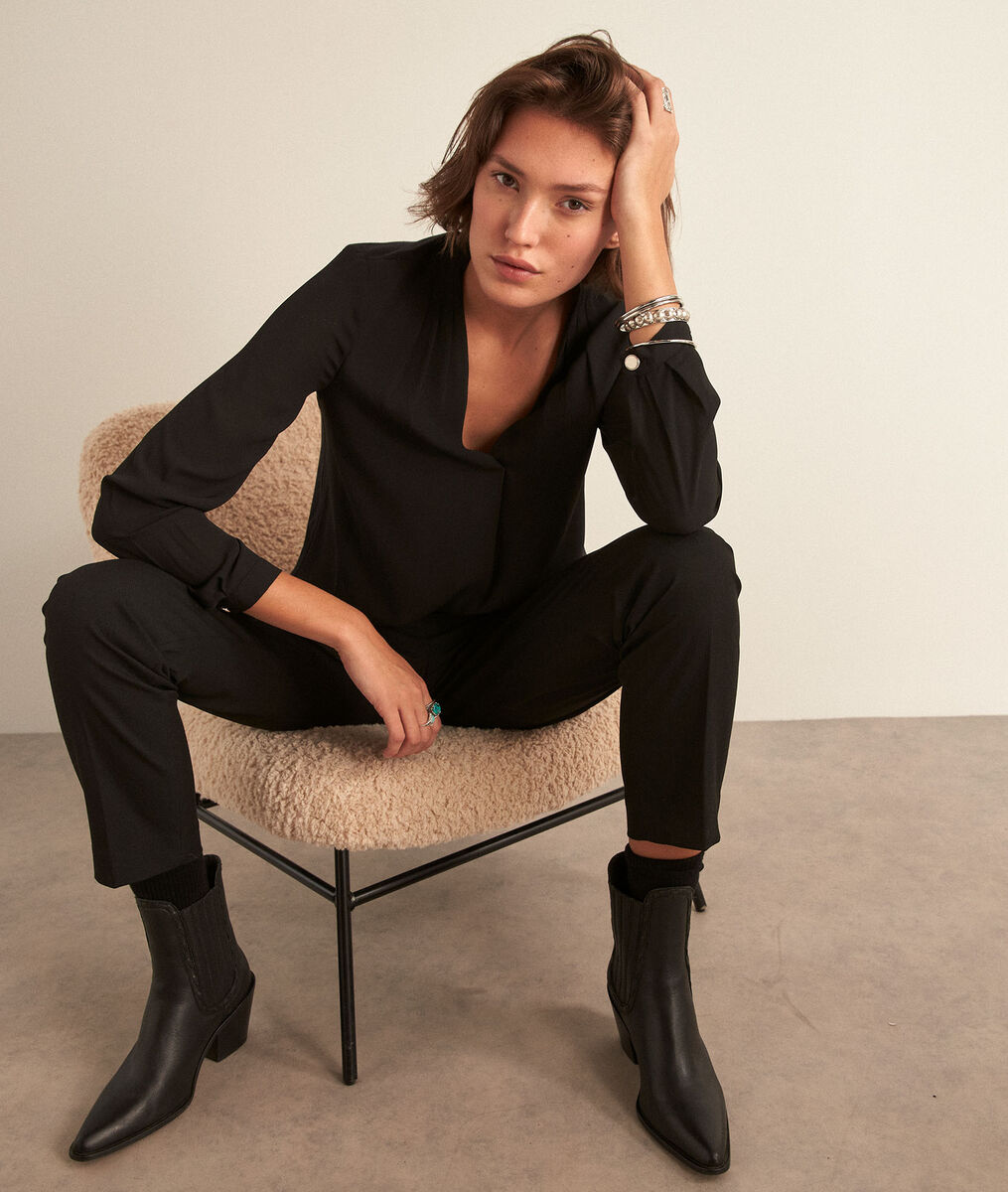 Blouse bimatière noire Davina | 1-2-3 Blouse bimatière noire Davina PhotoZ | 1-2-3