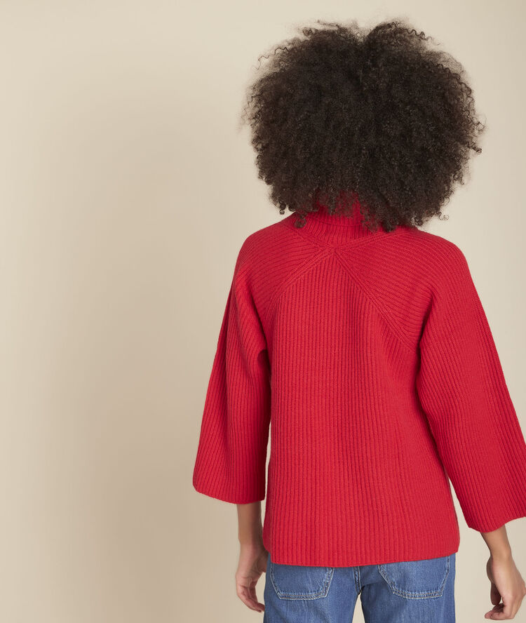 Pull col roulé laine rouge fragile grenade.