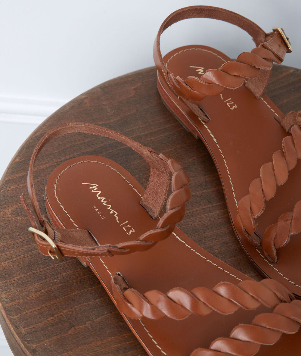 Sandales plate en cuir camel gema camel.