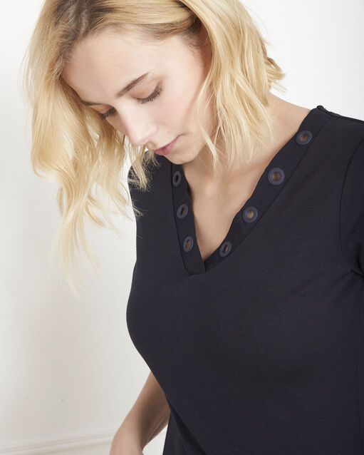 Marinefarbenes t-shirt mit lurex-ausschnitt basic marineblau.