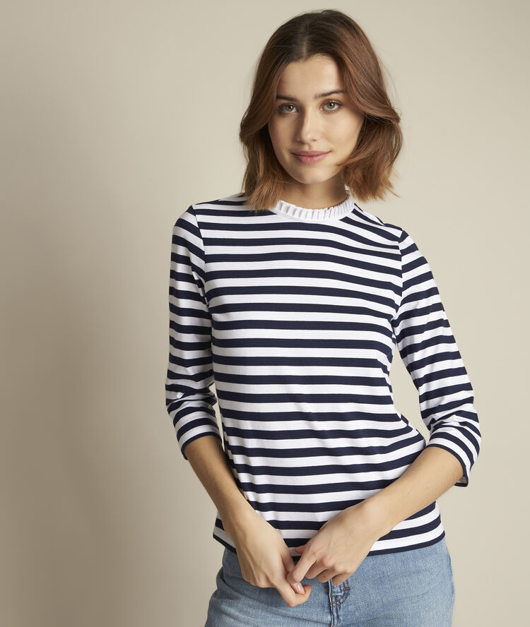 Tee-shirt ray&eacute; col montant rainbow encre.