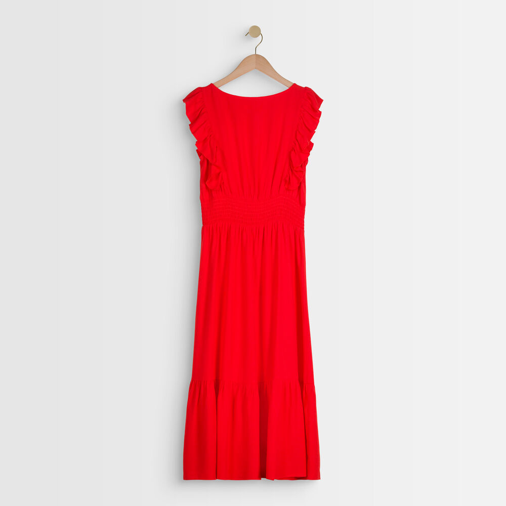 Robe mi-longue rouge à volants luce corail.