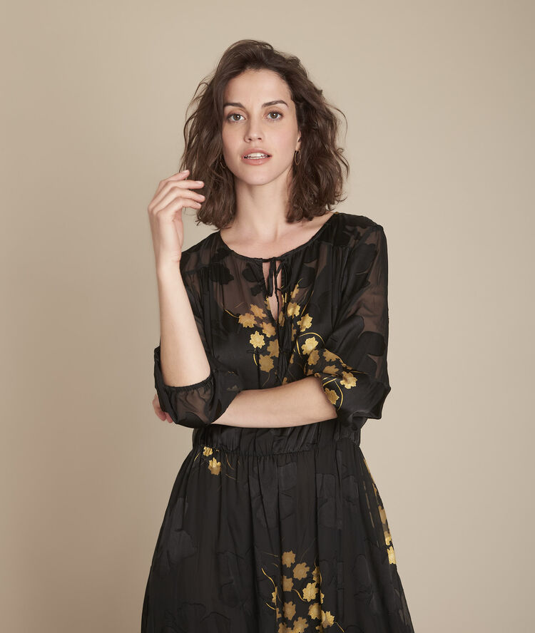 Langes, schwarzes kleid in ausbrenn-optik, rena schwarz.