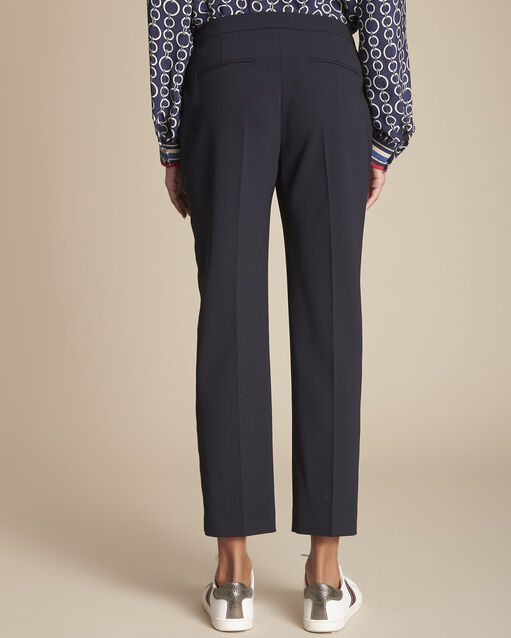 Pantalon de tailleur marine et sa bande latérale suzanne marine.