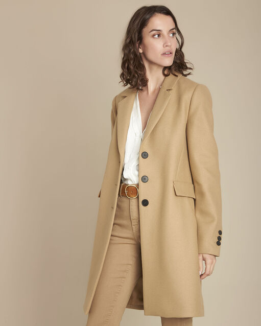 Beige mantel aus wolle plume havanabraun.