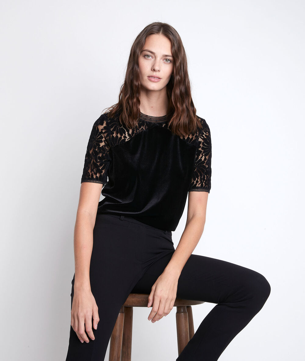 Top velours en dentelle delsea noir.