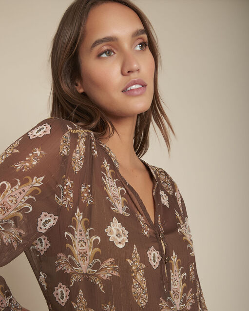 Robe imprimée ivane marron fonce.