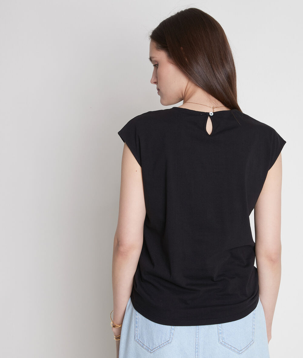 T-shirt bimatière en coton brodé noir camille noir.