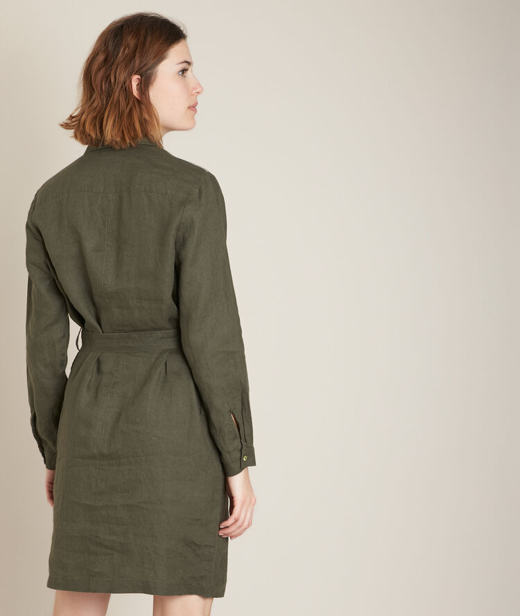 Robe en lin ceinturée caline feuille.