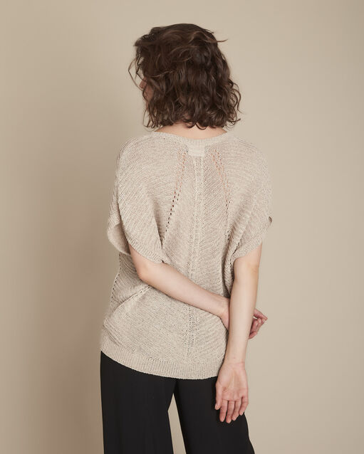 Pull creme lurex jeu de points aube ble.