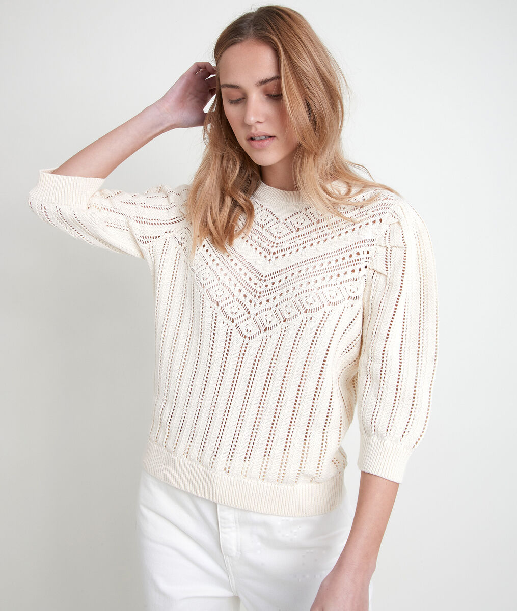 Pull en coton biologique beige ajouré Alto | 1-2-3 Pull en coton biologique beige ajouré Alto PhotoZ | 1-2-3