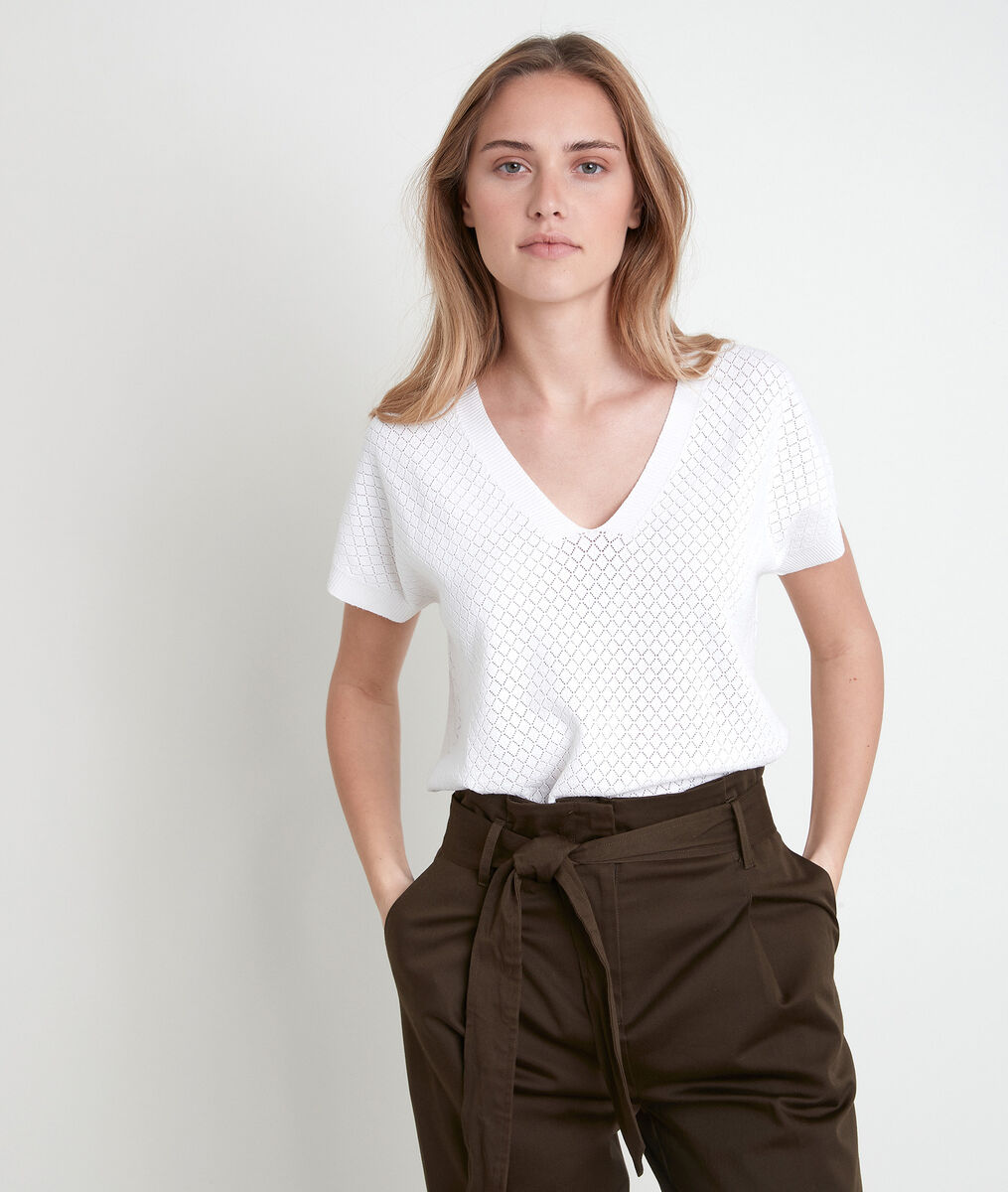 Pull viscose Ecovero® ajouré écru Aline | 1-2-3 Pull viscose Ecovero® ajouré écru Aline PhotoZ | 1-2-3