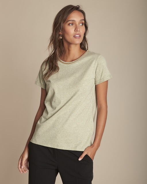 Blassgrünes T-Shirt mit Lurex-Halsausschnitt Clara (1) - Maison 123