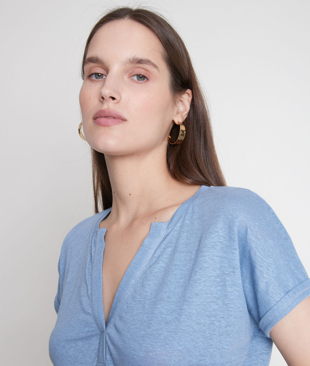 Top en lin biologique bleu ilaria denim brut.
