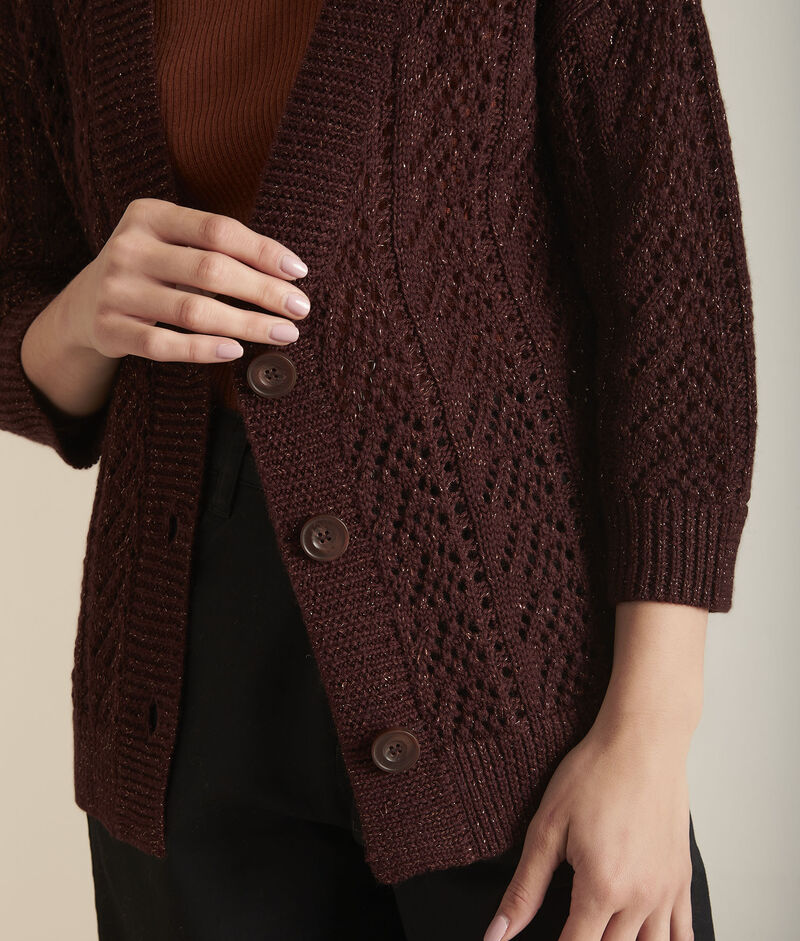 Gilet en maille lurex ébène flashdance marron fonce.