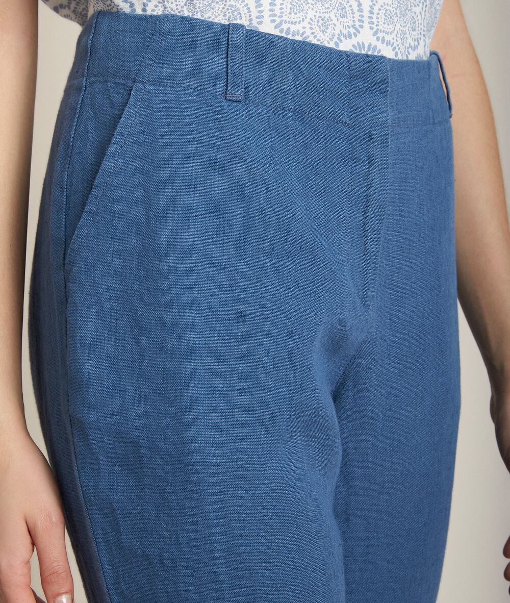 Pantalon chino en lin indigo ignacio indigo fonce.