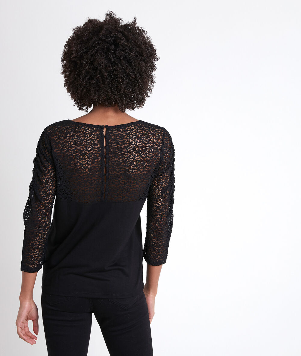 Tee-shirt noir en dentelle deva noir.