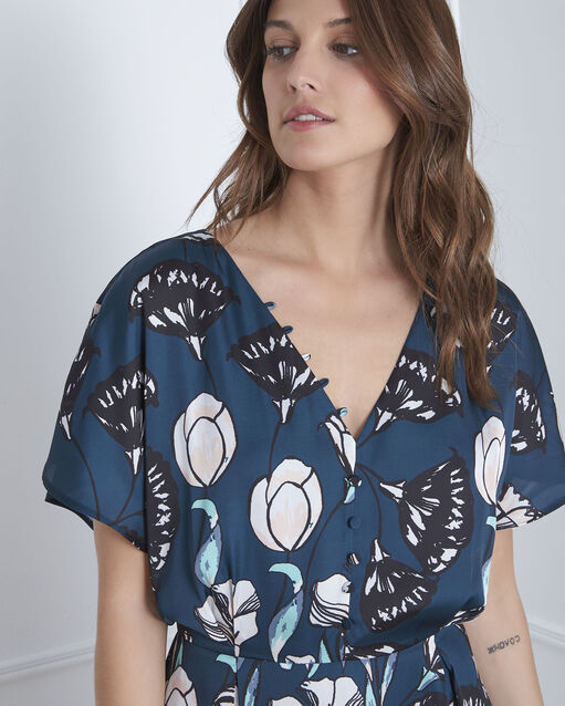 Robe vert foncé longue imprimé fleuri hayat foret.