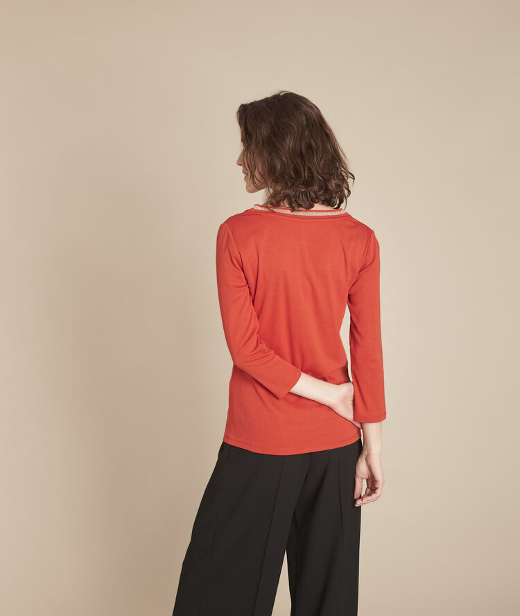 Tee-shirt orange encolure v fantaisie calypso sable.