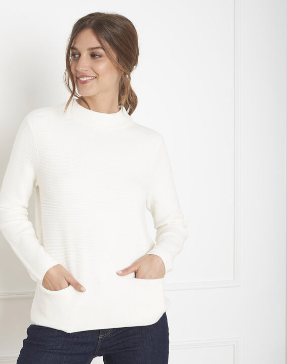Pull écru maille fine col montant Belize | 1-2-3 Pull écru maille fine col montant Belize PhotoZ | 1-2-3
