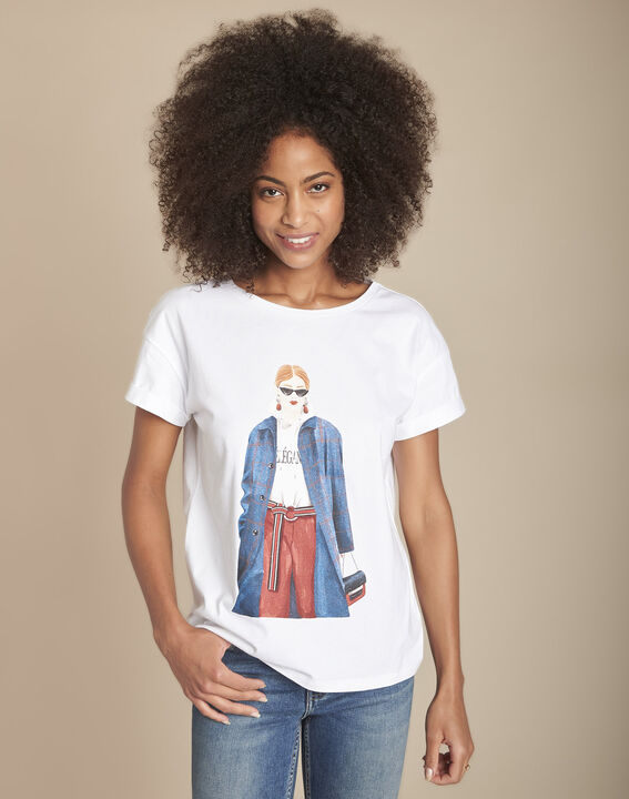Tee-shirt blanc sérigraphié coton biologique Clarisse | 1-2-3 Tee-shirt blanc sérigraphié coton biologique Clarisse PhotoZ | 1-2-3