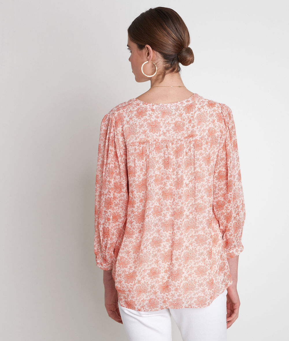 Blouse vaporeuse imprimée orange annie pêche.