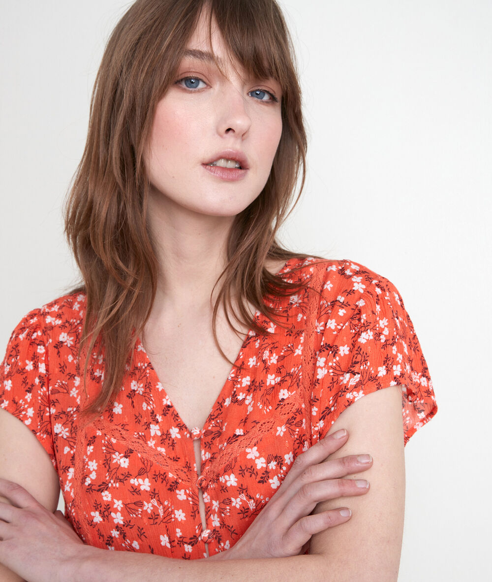 Blouse rouge imprimée tanita geranium.