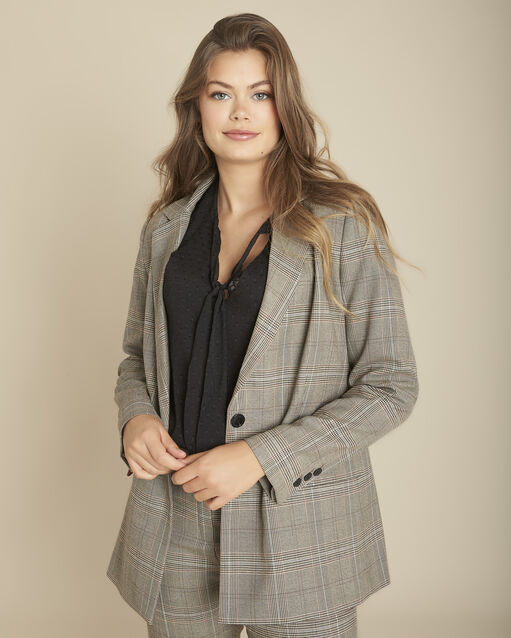 Veste longue jacquard prince de galles barbara caramel.