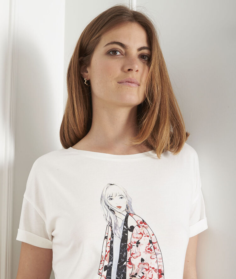 Ecrufarbenes t-shirt mit print gabrielle ecru.
