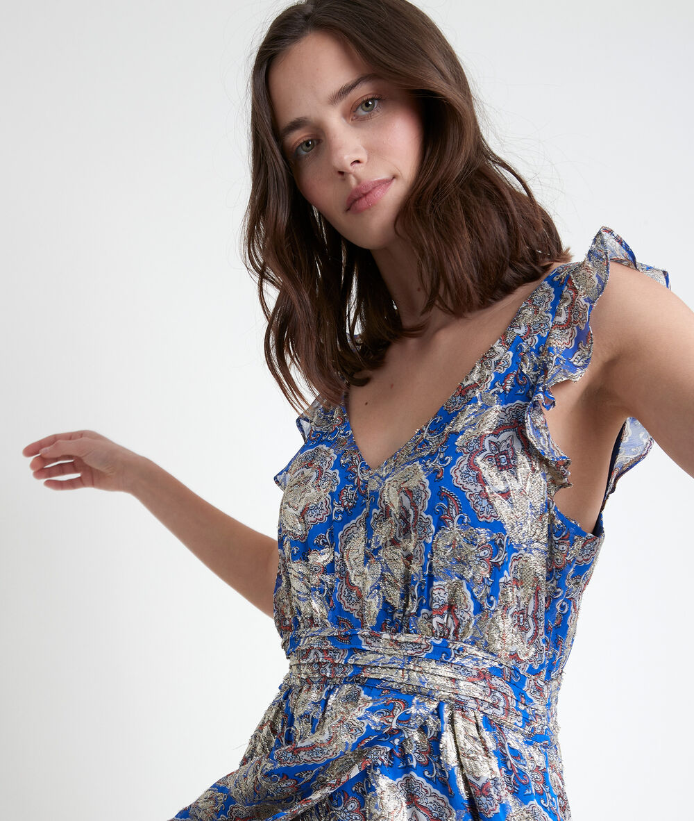 Robe longue imprimée lurex marie myosotis.