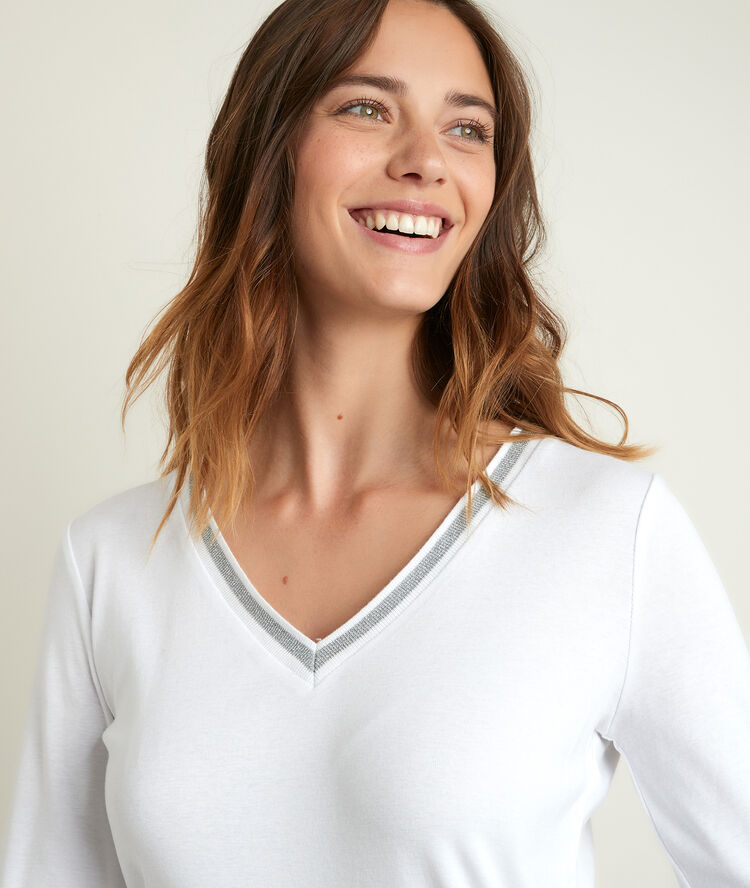 Tee-shirt blanc encolure v fantaisie calypso blanc.