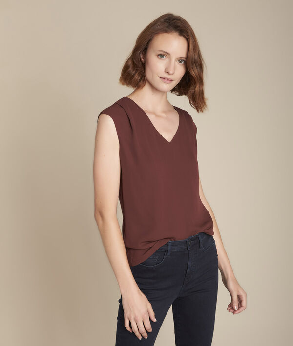 Ebbenhoutkleurige blouse met V-hals Neptune | 1-2-3 Ebbenhoutkleurige blouse met V-hals Neptune PhotoZ | 1-2-3